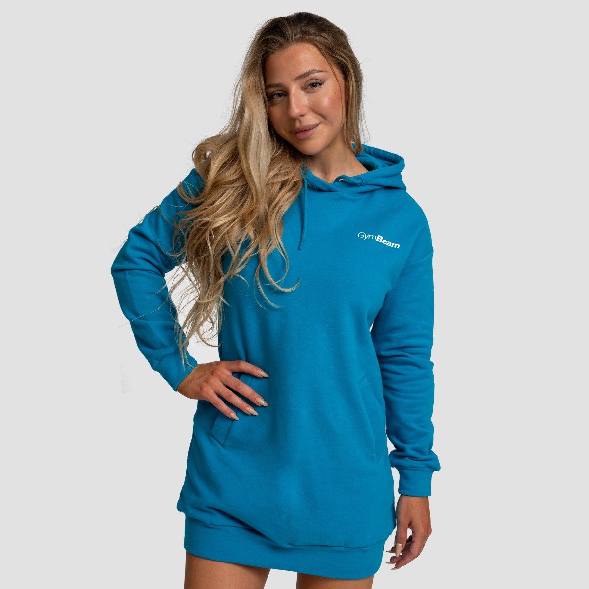 Hanorac pentru femei Limitless Longline Aquamarine - GymBeam Hanorac pentru femei Limitless Longline Aquamarine - GymBeam