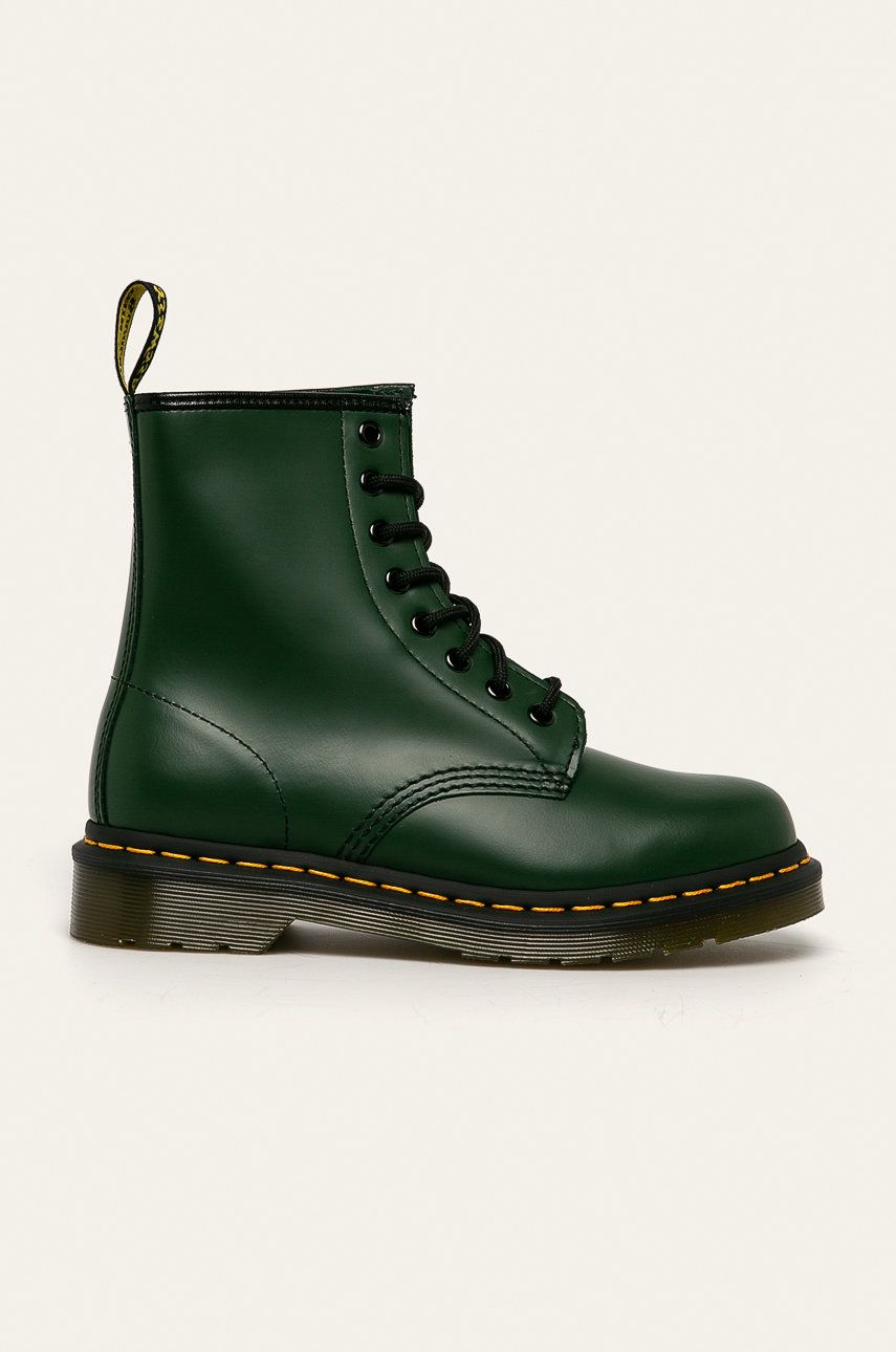 Dr. Martens bocanci de piele 1460 culoarea verde, cu toc plat 11822207 Dr. Martens bocanci de piele 1460 culoarea verde, cu toc plat 11822207
