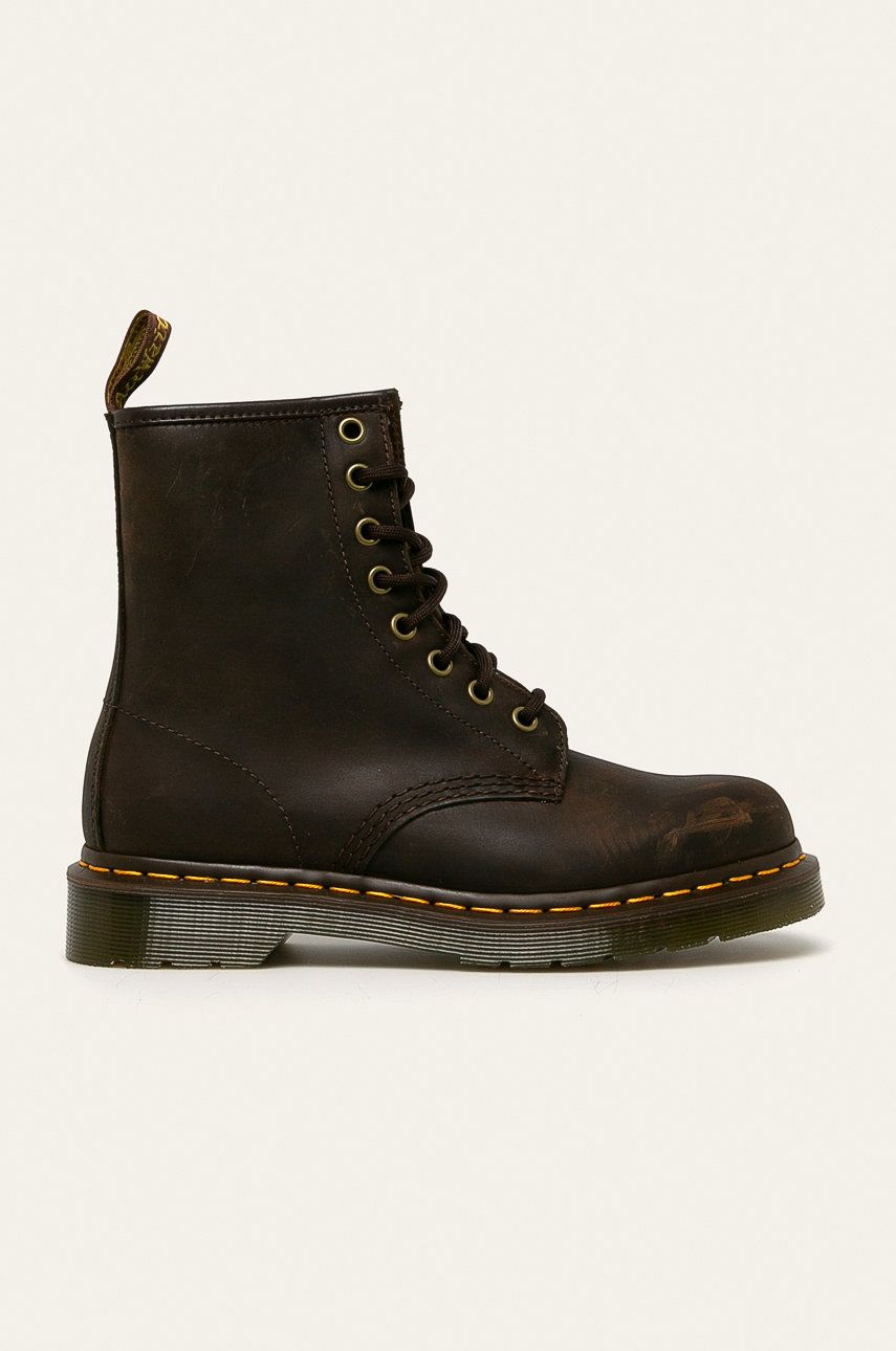 Dr. Martens bocanci de piele 1460 femei, culoarea maro, cu toc plat 11822203 Dr. Martens bocanci de piele 1460 femei, culoarea maro, cu toc plat 11822203