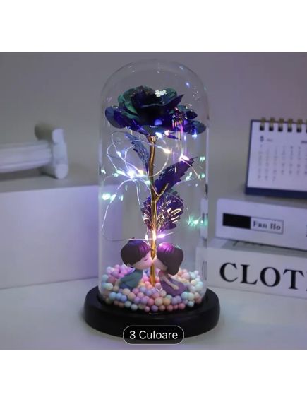 Trandafiri din sticla artificiala in cupola 22.5 cm cu lumina led engros Trandafiri din sticla artificiala in cupola 22.5 cm cu lumina led engros
