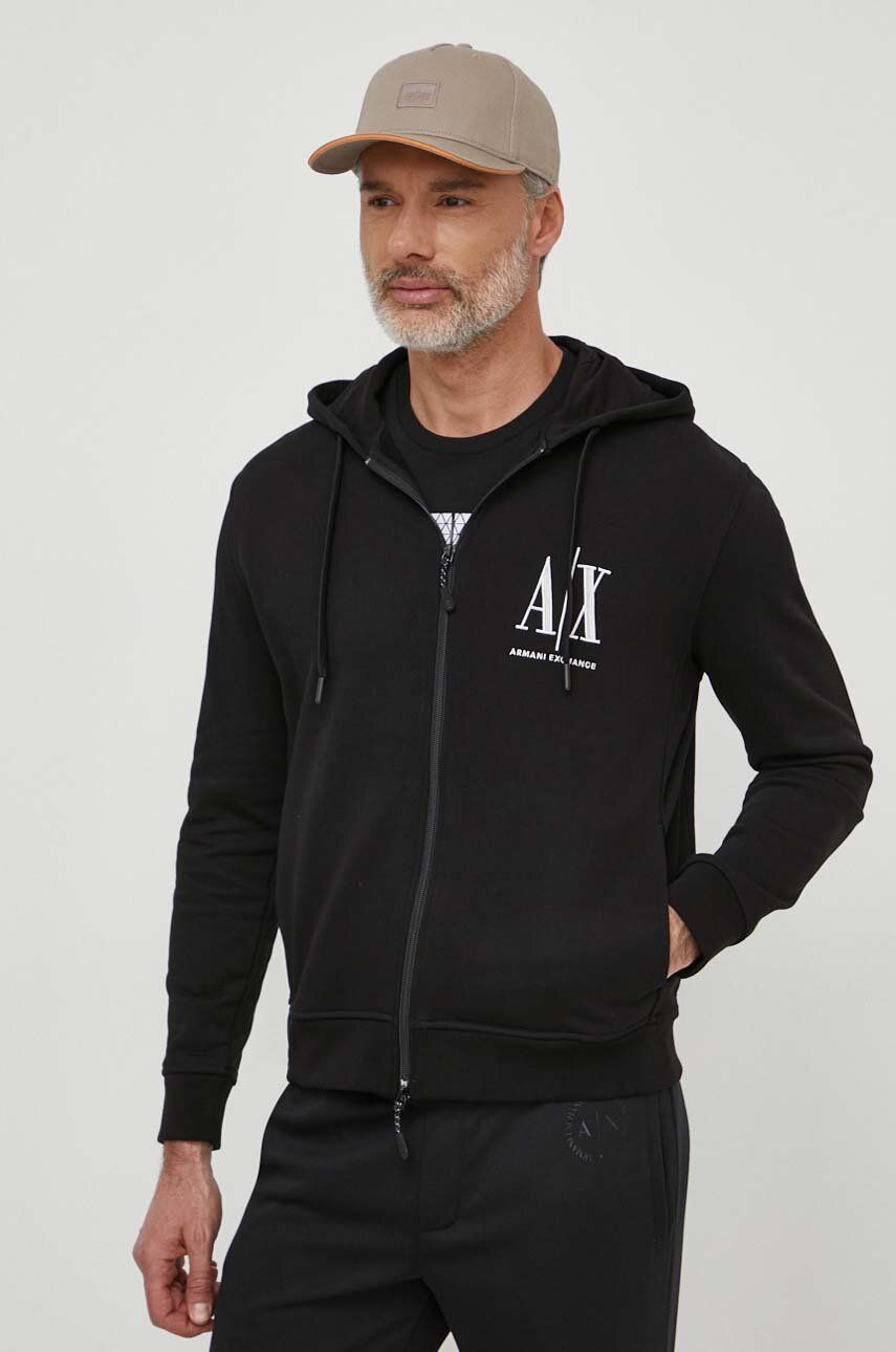 Armani Exchange Hanorac de bumbac bărbați, culoarea negru, material neted Armani Exchange Hanorac de bumbac bărbați, culoarea negru, material neted