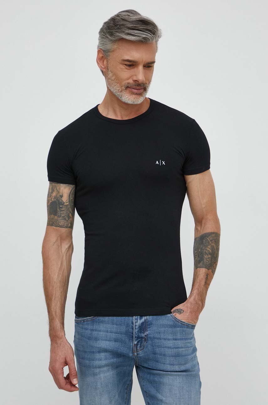 Armani Exchange tricou 2-pack barbati, culoarea negru, neted Armani Exchange tricou 2-pack barbati, culoarea negru, neted