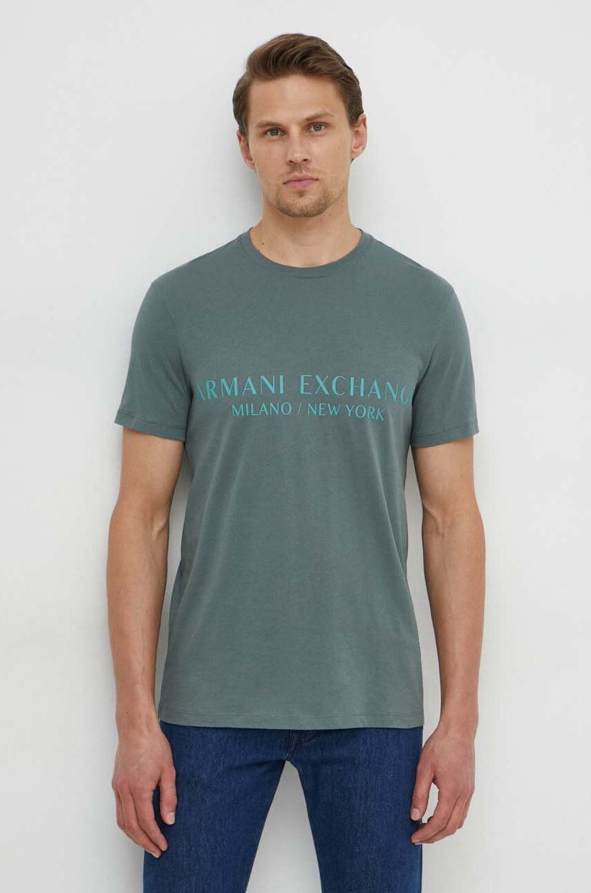 Armani Exchange tricou barbati, culoarea verde, cu imprimeu Armani Exchange tricou barbati, culoarea verde, cu imprimeu