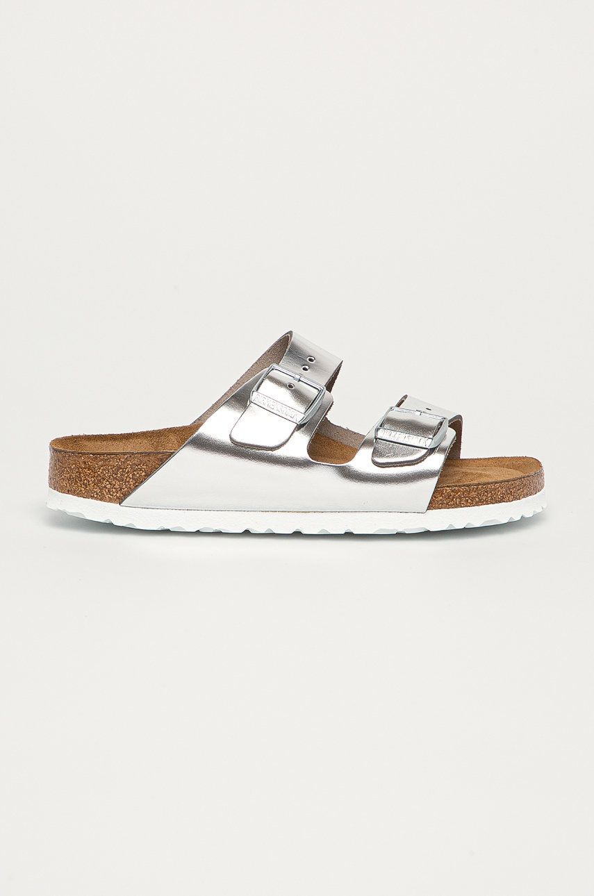 Birkenstock slapi de piele Arizona SFB femei, culoarea argintiu, 1005961 Birkenstock slapi de piele Arizona SFB femei, culoarea argintiu, 1005961
