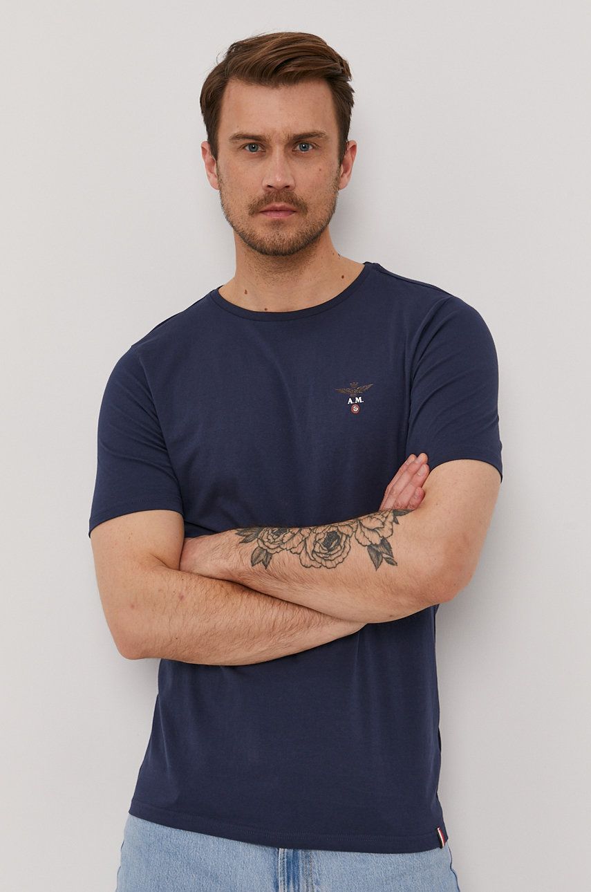 Aeronautica Militare Tricou bărbați, culoarea albastru marin, material neted Aeronautica Militare Tricou bărbați, culoarea albastru marin, material neted