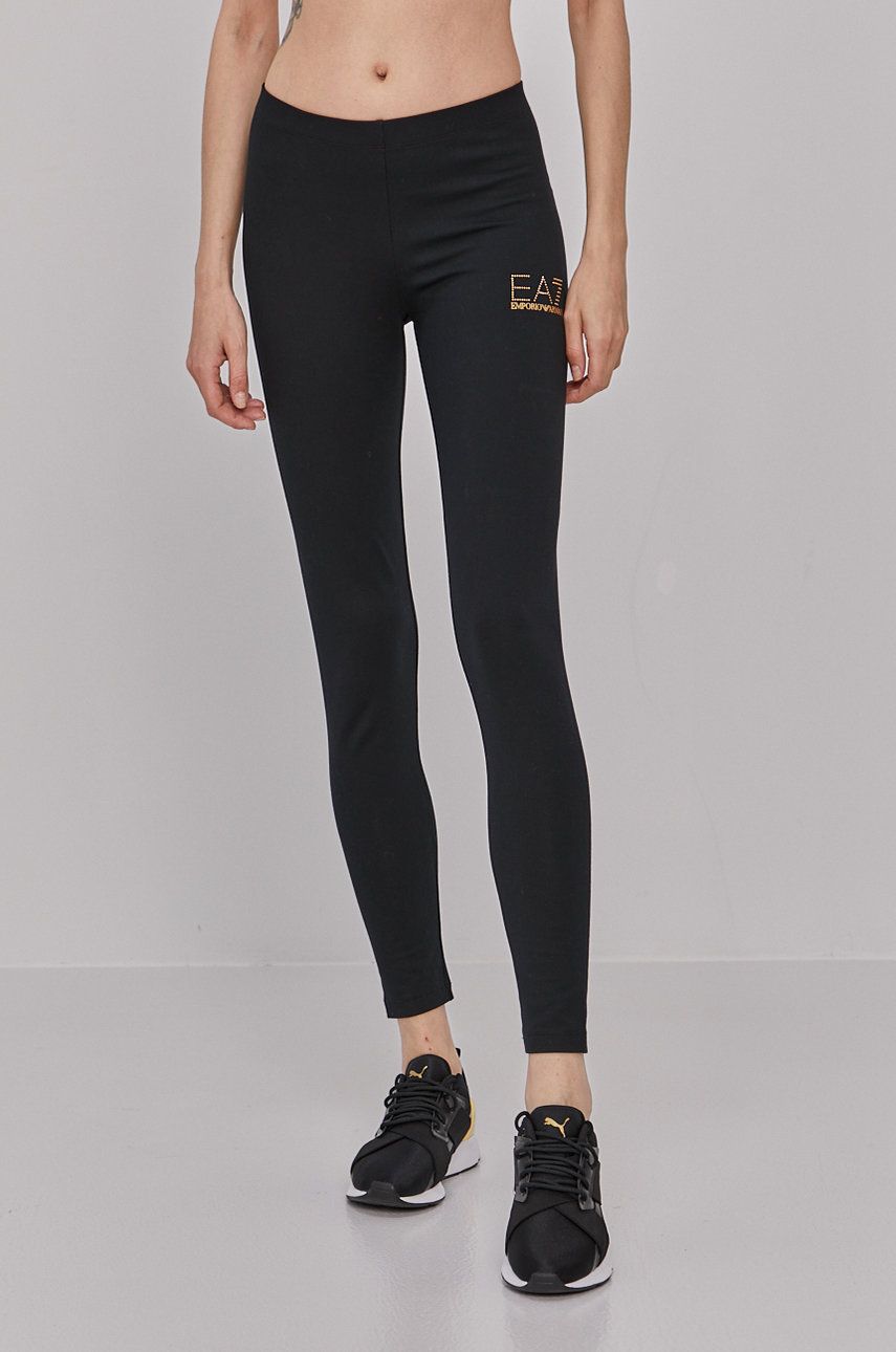 EA7 Emporio Armani Colanți femei, culoarea negru, cu imprimeu EA7 Emporio Armani Colanți femei, culoarea negru, cu imprimeu