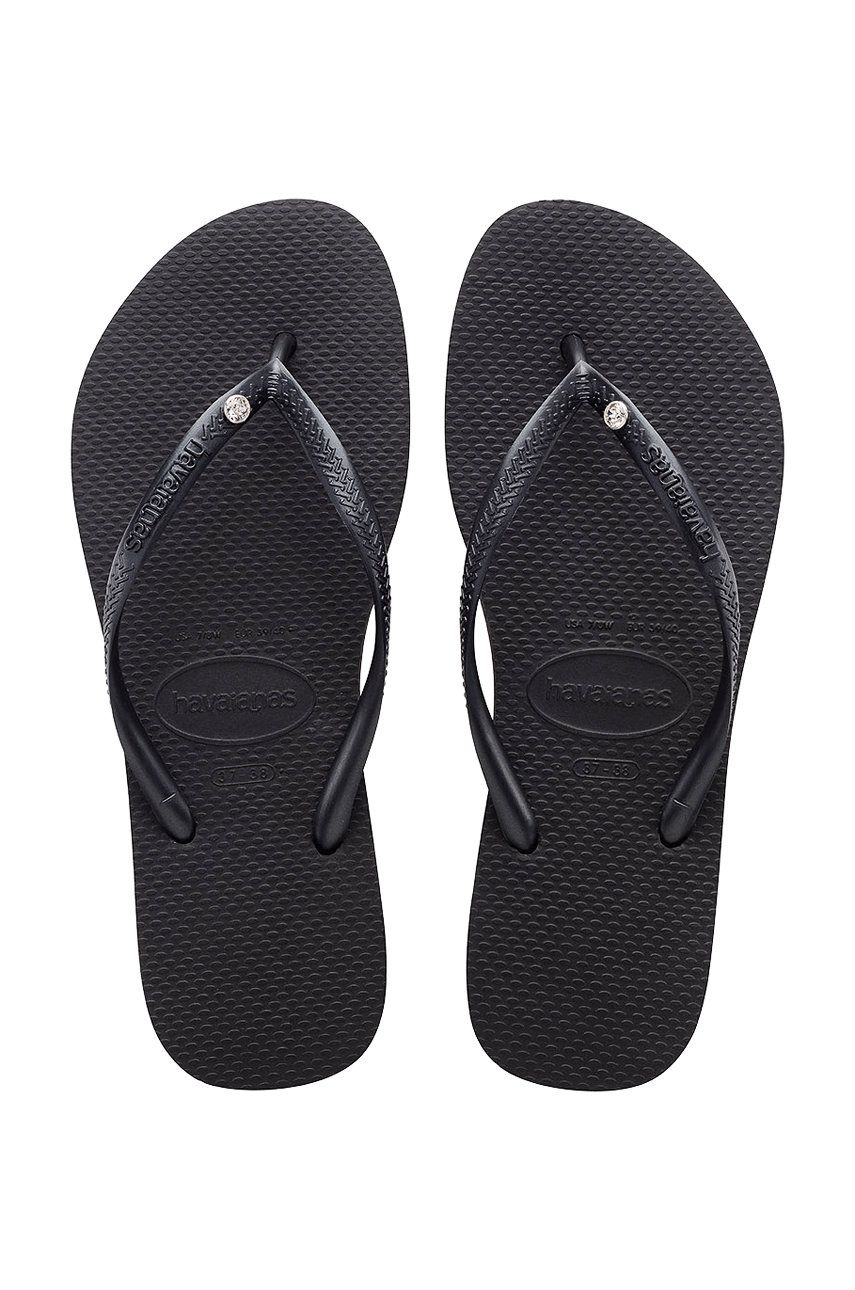 Havaianas șlapi SLIM CRYSTAL SW II femei, culoarea negru, cu toc plat 4145651.0090 Havaianas șlapi SLIM CRYSTAL SW II femei, culoarea negru, cu toc plat 4145651.0090