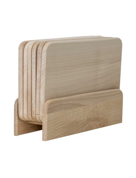 Set 6 tocatoare din lemn de fag, plus suport, dreptunghiular / EXT 6085 Engros Set 6 tocatoare din lemn de fag, plus suport, dreptunghiular / EXT 6085 Engros