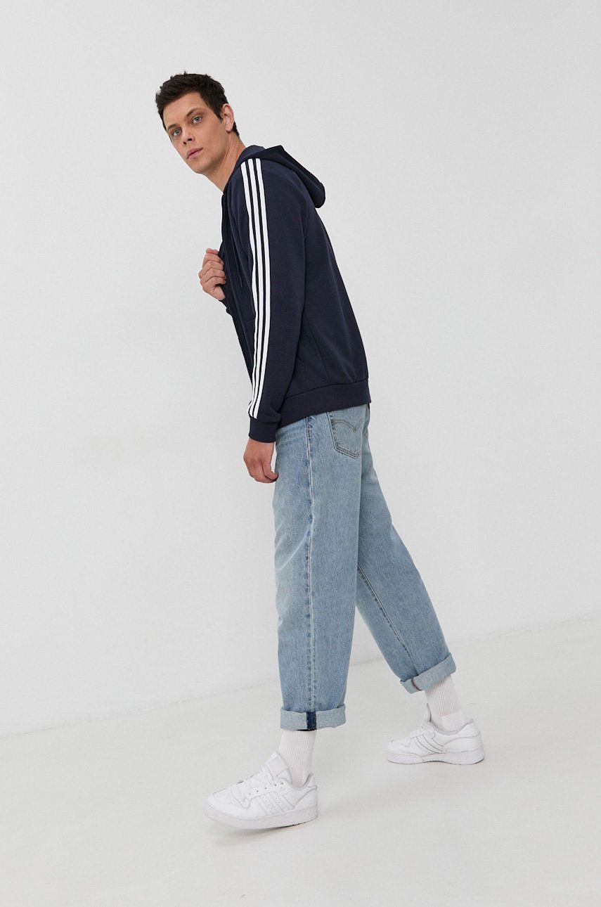 Adidas Bluză GK9053 bărbați, culoarea albastru marin, material neted Adidas Bluză GK9053 bărbați, culoarea albastru marin, material neted