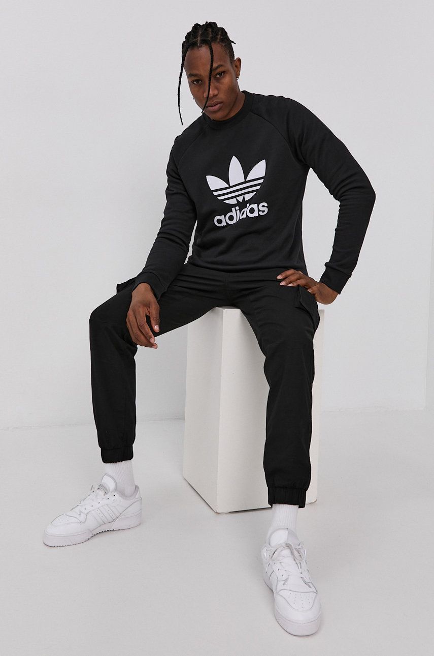 adidas Originals hanorac de bumbac H06651 bărbați, culoarea negru, cu imprimeu H06651-BLK/WHT adidas Originals hanorac de bumbac H06651 bărbați, culoarea negru, cu imprimeu H06651-BLK/WHT