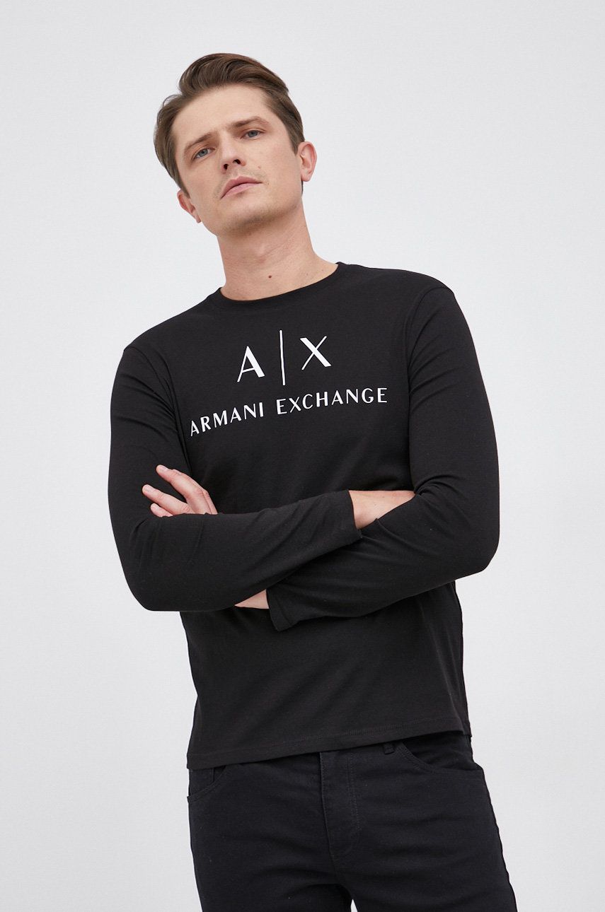 Armani Exchange longsleeve barbati, culoarea negru, cu imprimeu Armani Exchange longsleeve barbati, culoarea negru, cu imprimeu