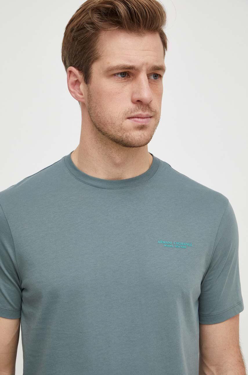 Armani Exchange tricou din bumbac barbati, culoarea alb, neted Armani Exchange tricou din bumbac barbati, culoarea alb, neted