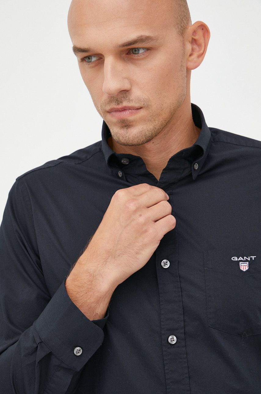 Gant camasa barbati, culoarea negru, cu guler button-down, regular Gant camasa barbati, culoarea negru, cu guler button-down, regular