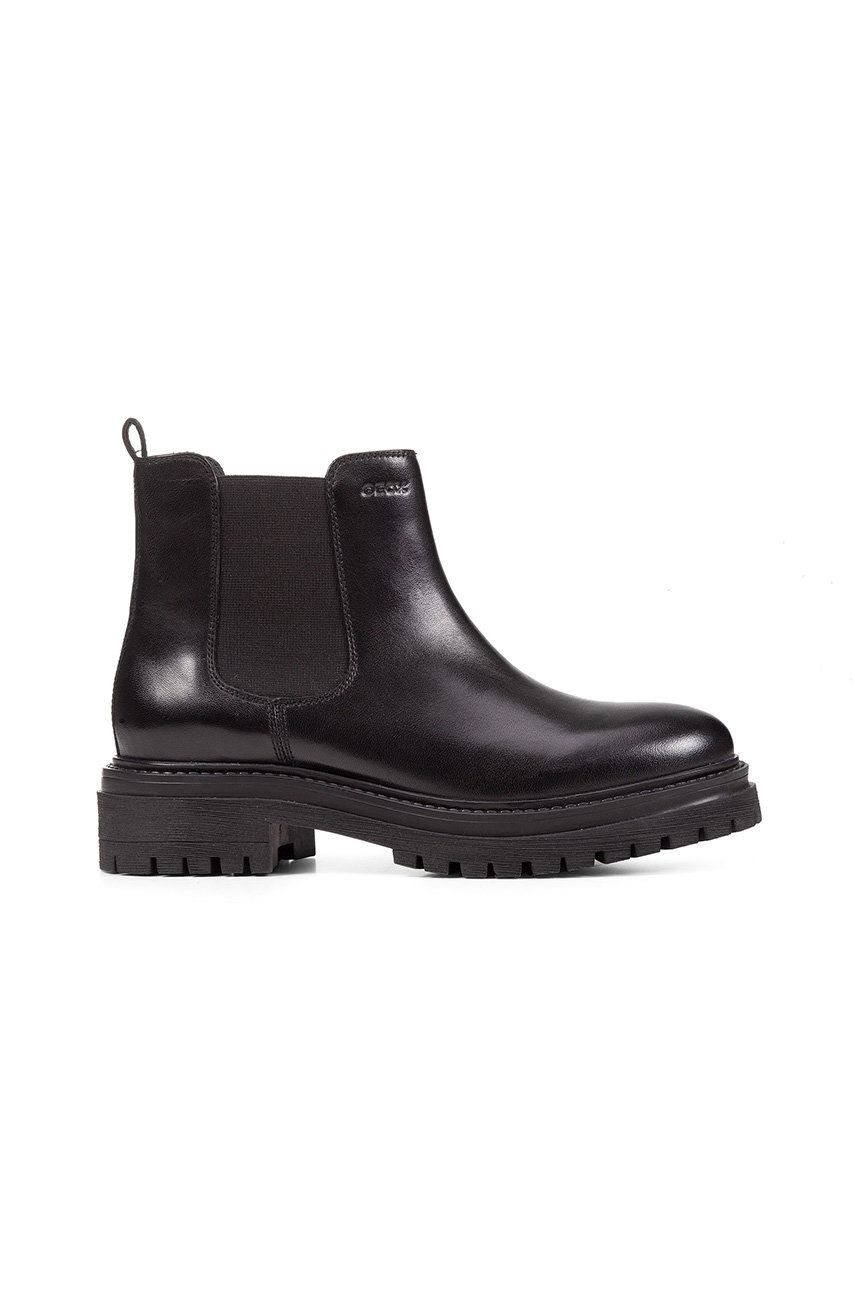 Geox Ghete Chelsea de piele femei, culoarea negru, cu toc plat Geox Ghete Chelsea de piele femei, culoarea negru, cu toc plat