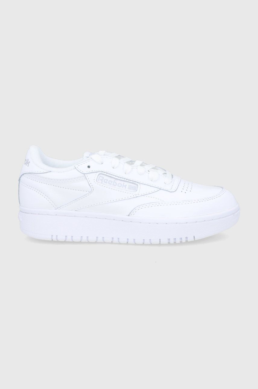 Reebok Classic ghete de piele Club C Double GW0854 culoarea alb, cu toc plat GW0854.100006321-WHT/GRY Reebok Classic ghete de piele Club C Double GW0854 culoarea alb, cu toc plat GW0854.100006321-WHT/GRY