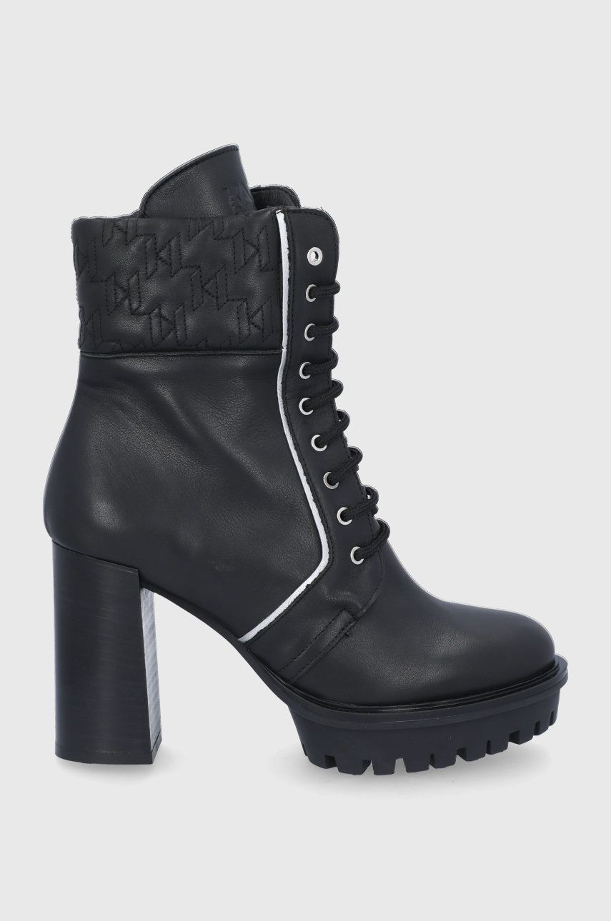 Karl Lagerfeld Cizme de piele Voyage IV femei, culoarea negru, cu toc drept Karl Lagerfeld Cizme de piele Voyage IV femei, culoarea negru, cu toc drept