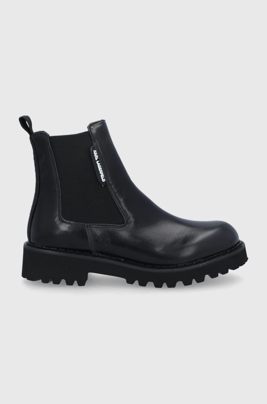 Karl Lagerfeld Ghete Chelsea de piele femei, culoarea negru, cu toc plat Karl Lagerfeld Ghete Chelsea de piele femei, culoarea negru, cu toc plat