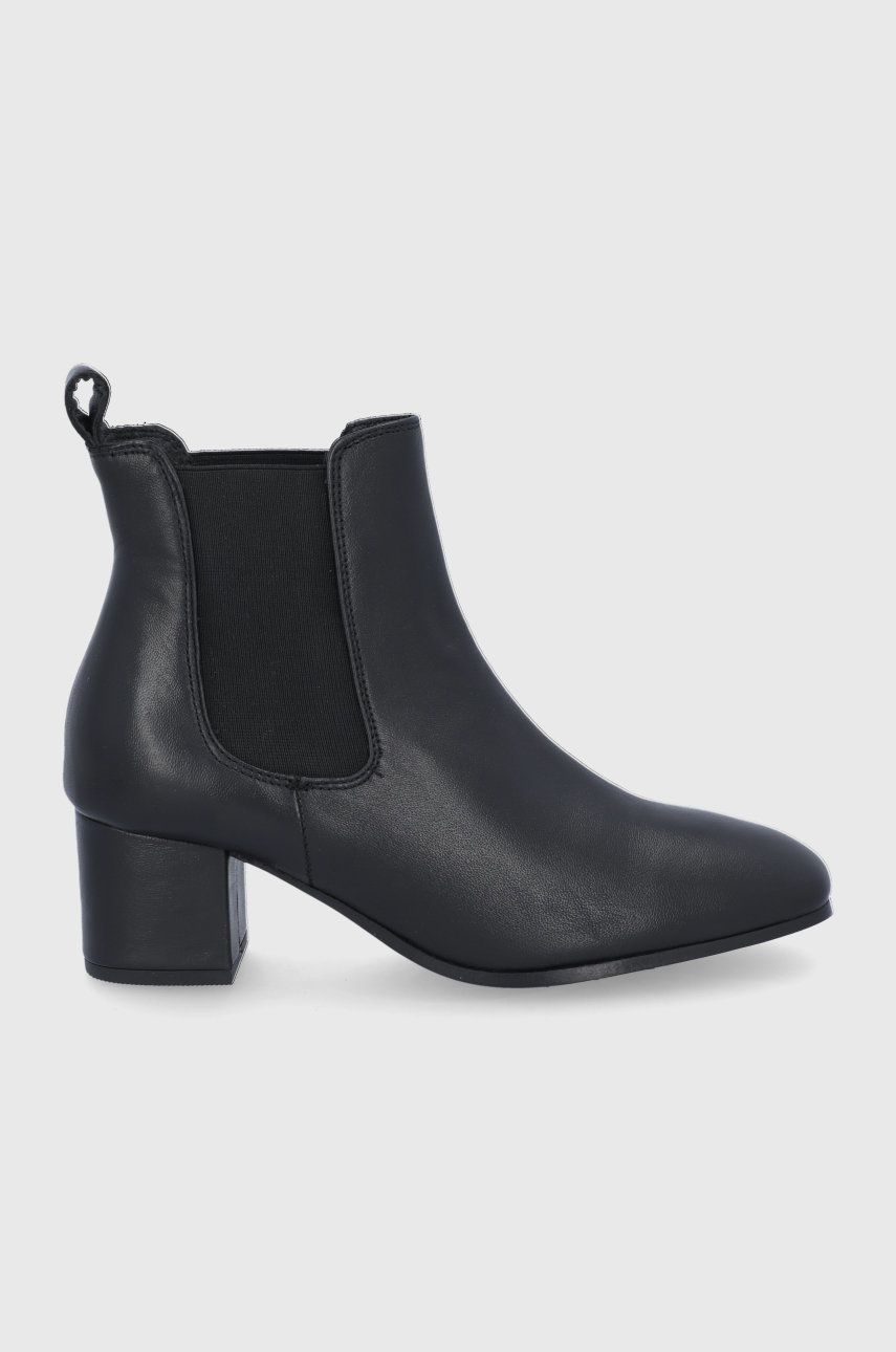 Levi's Ghete Chelsea de piele femei, culoarea negru, cu toc drept Levi's Ghete Chelsea de piele femei, culoarea negru, cu toc drept