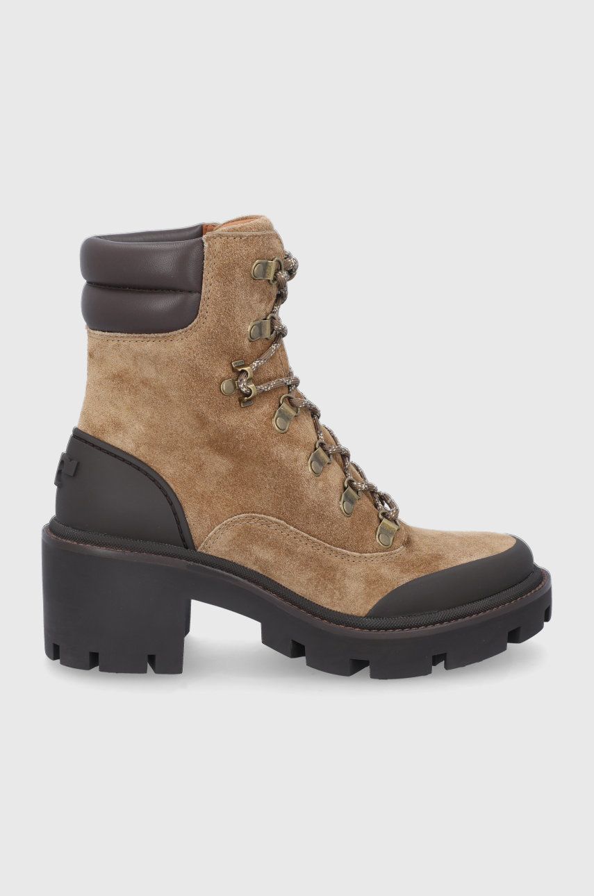 Tory Burch Cizme din piele întoarsă Lug Sole Hiker femei, culoarea maro, cu toc drept Tory Burch Cizme din piele întoarsă Lug Sole Hiker femei, culoarea maro, cu toc drept