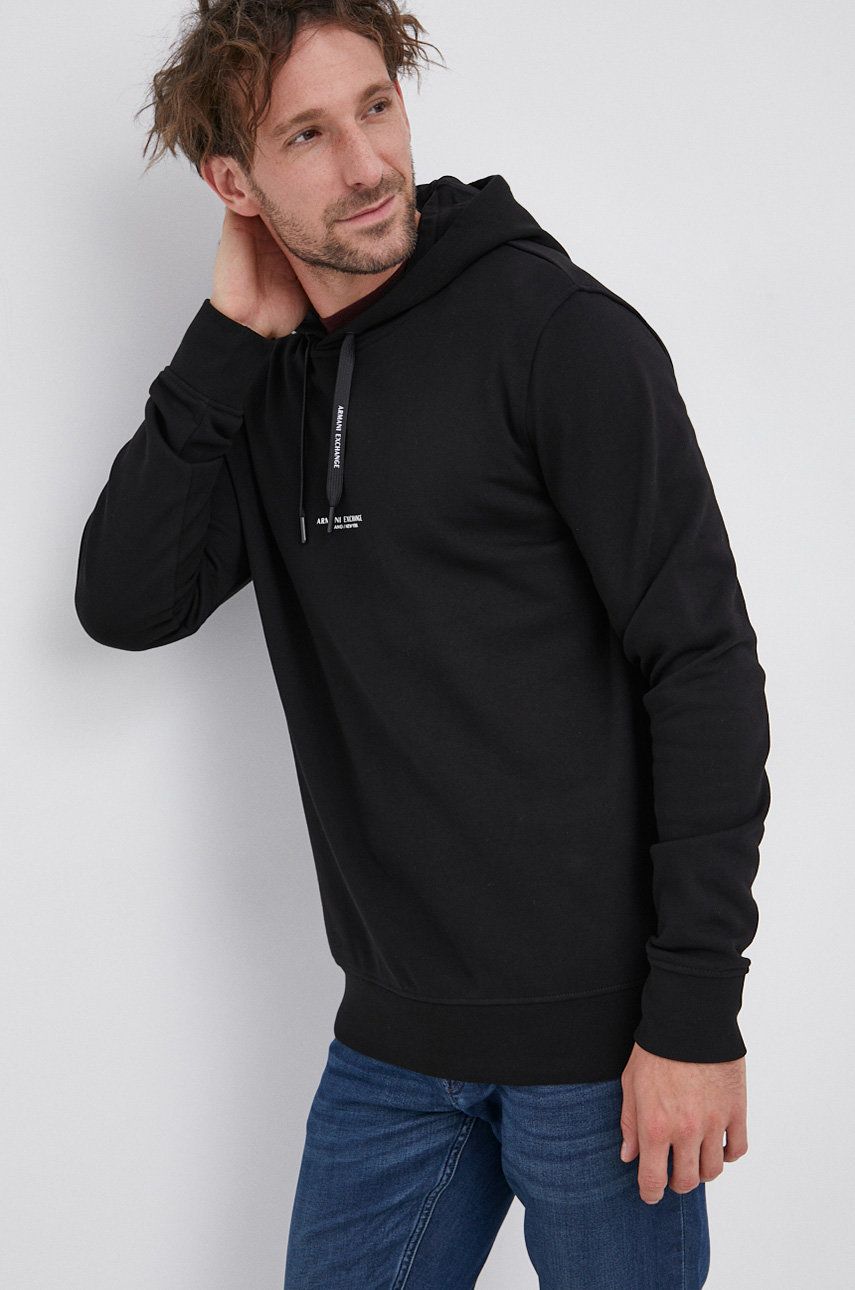 Armani Exchange Bluză bărbați, culoarea negru, cu imprimeu Armani Exchange Bluză bărbați, culoarea negru, cu imprimeu