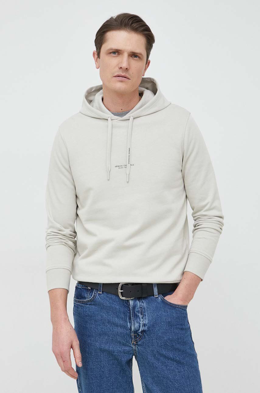 Armani Exchange hanorac de bumbac barbati, culoarea verde, cu glugă, neted Armani Exchange hanorac de bumbac barbati, culoarea verde, cu glugă, neted