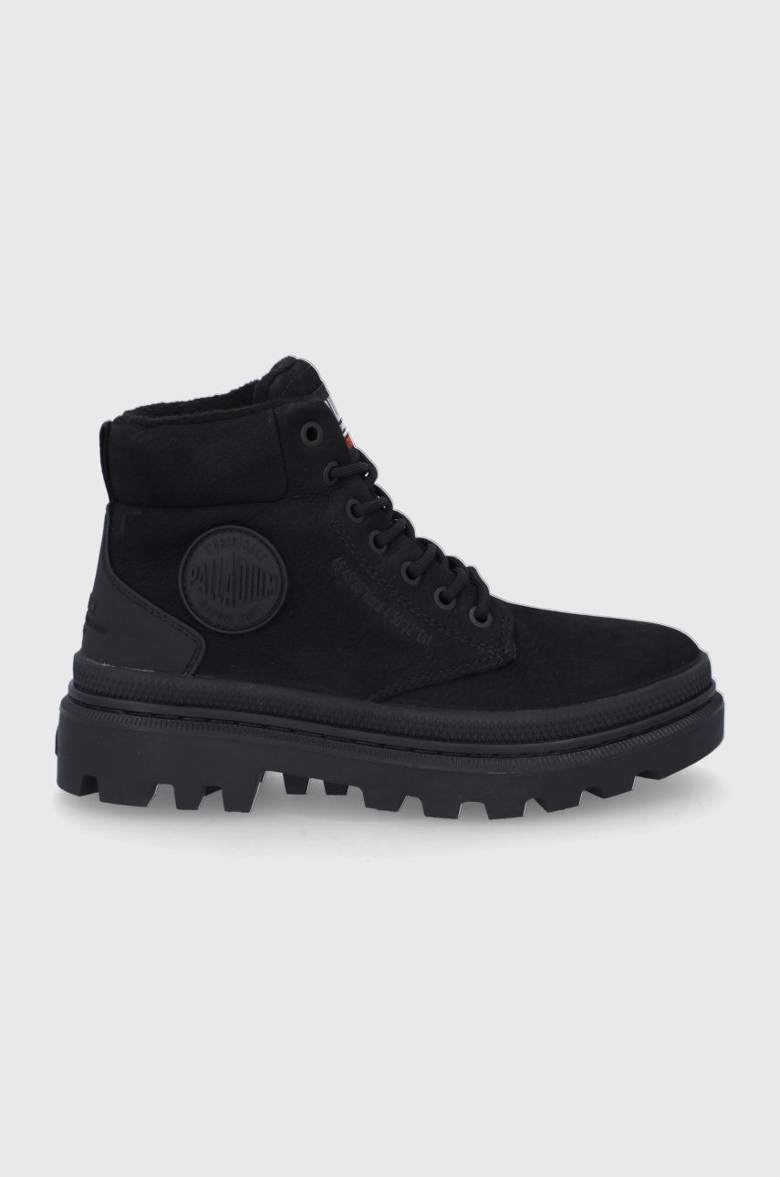 Palladium Cizme de piele femei, culoarea negru, cu platformă, izolare usoara Palladium Cizme de piele femei, culoarea negru, cu platformă, izolare usoara