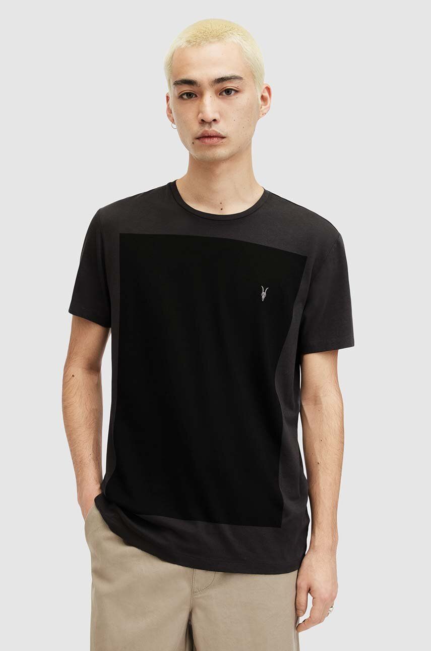 AllSaints tricou din bumbac LOBKE SS CREW barbati, culoarea negru, cu imprimeu AllSaints tricou din bumbac LOBKE SS CREW barbati, culoarea negru, cu imprimeu