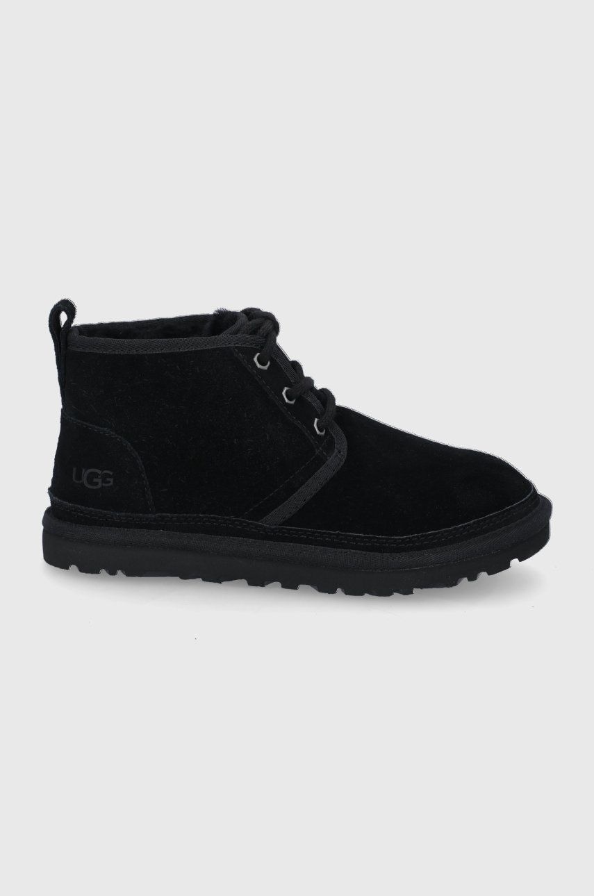 UGG cizme din piele întoarsă Neumel femei, culoarea negru, cu toc plat, izolat 1094269.BLK-BLK UGG cizme din piele întoarsă Neumel femei, culoarea negru, cu toc plat, izolat 1094269.BLK-BLK