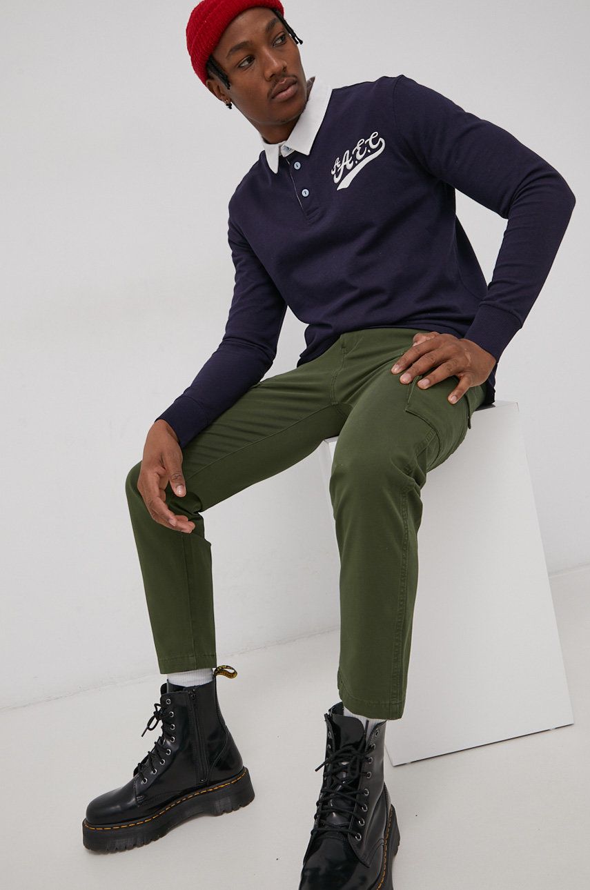 Superdry Longsleeve din bumbac culoarea albastru marin, cu imprimeu Superdry Longsleeve din bumbac culoarea albastru marin, cu imprimeu