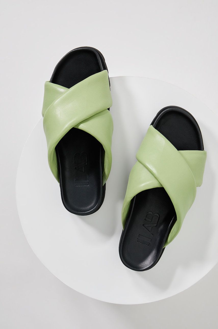 Answear Lab slapi de piele femei, culoarea turcoaz, cu platforma Answear Lab slapi de piele femei, culoarea turcoaz, cu platforma