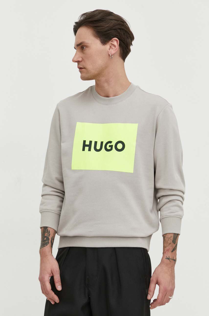 HUGO hanorac de bumbac bărbați, culoarea bej, cu imprimeu 50467944 HUGO hanorac de bumbac bărbați, culoarea bej, cu imprimeu 50467944