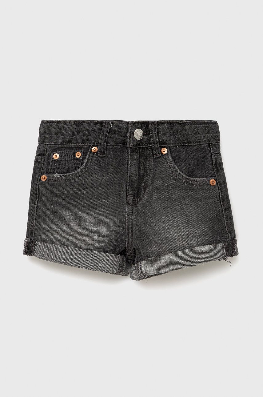 Levi's pantaloni scurti din denim pentru copii culoarea negru, neted Levi's pantaloni scurti din denim pentru copii culoarea negru, neted