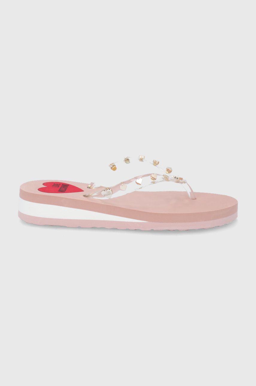 Love Moschino slapi femei, culoarea transparent, cu platforma Love Moschino slapi femei, culoarea transparent, cu platforma