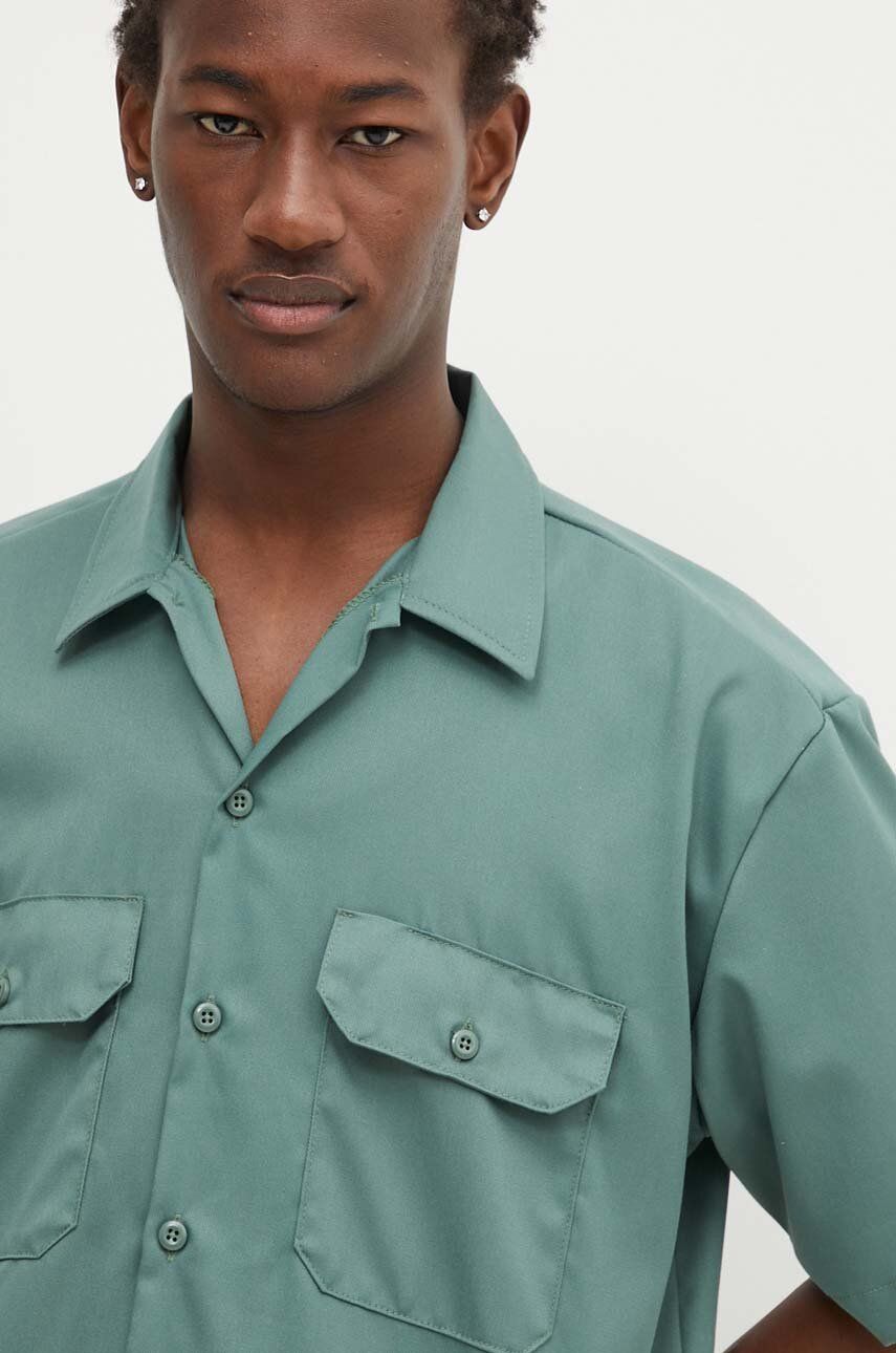 Dickies camasa barbati, culoarea verde, cu guler clasic, regular Dickies camasa barbati, culoarea verde, cu guler clasic, regular