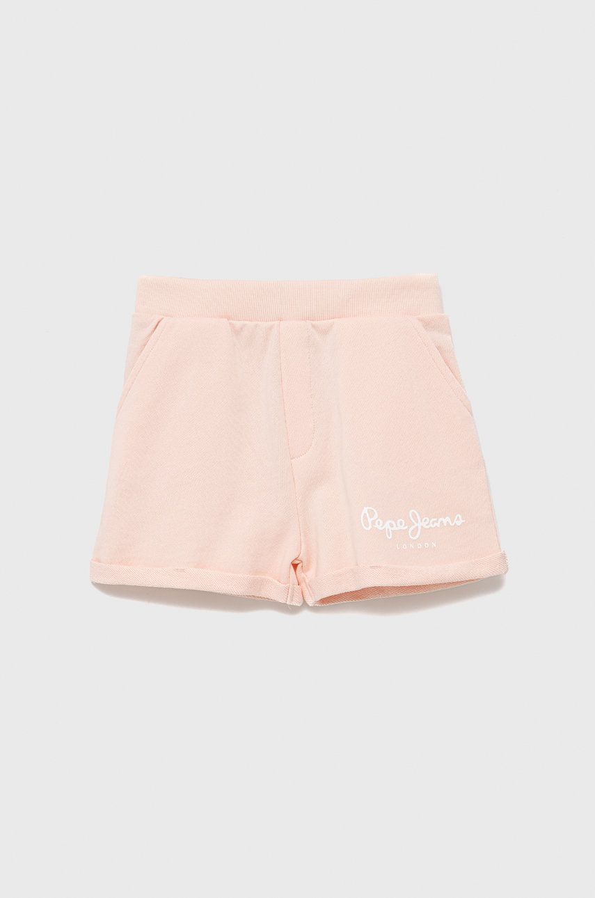 Pepe Jeans pantaloni scurți din bumbac pentru copii culoarea roz, cu imprimeu, talie reglabila Pepe Jeans pantaloni scurți din bumbac pentru copii culoarea roz, cu imprimeu, talie reglabila