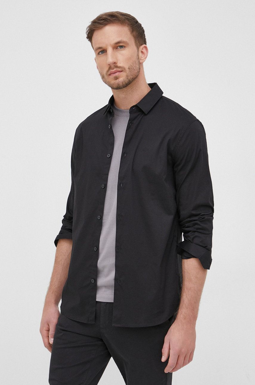 Armani Exchange camasa barbati, culoarea negru, cu guler clasic, slim Armani Exchange camasa barbati, culoarea negru, cu guler clasic, slim
