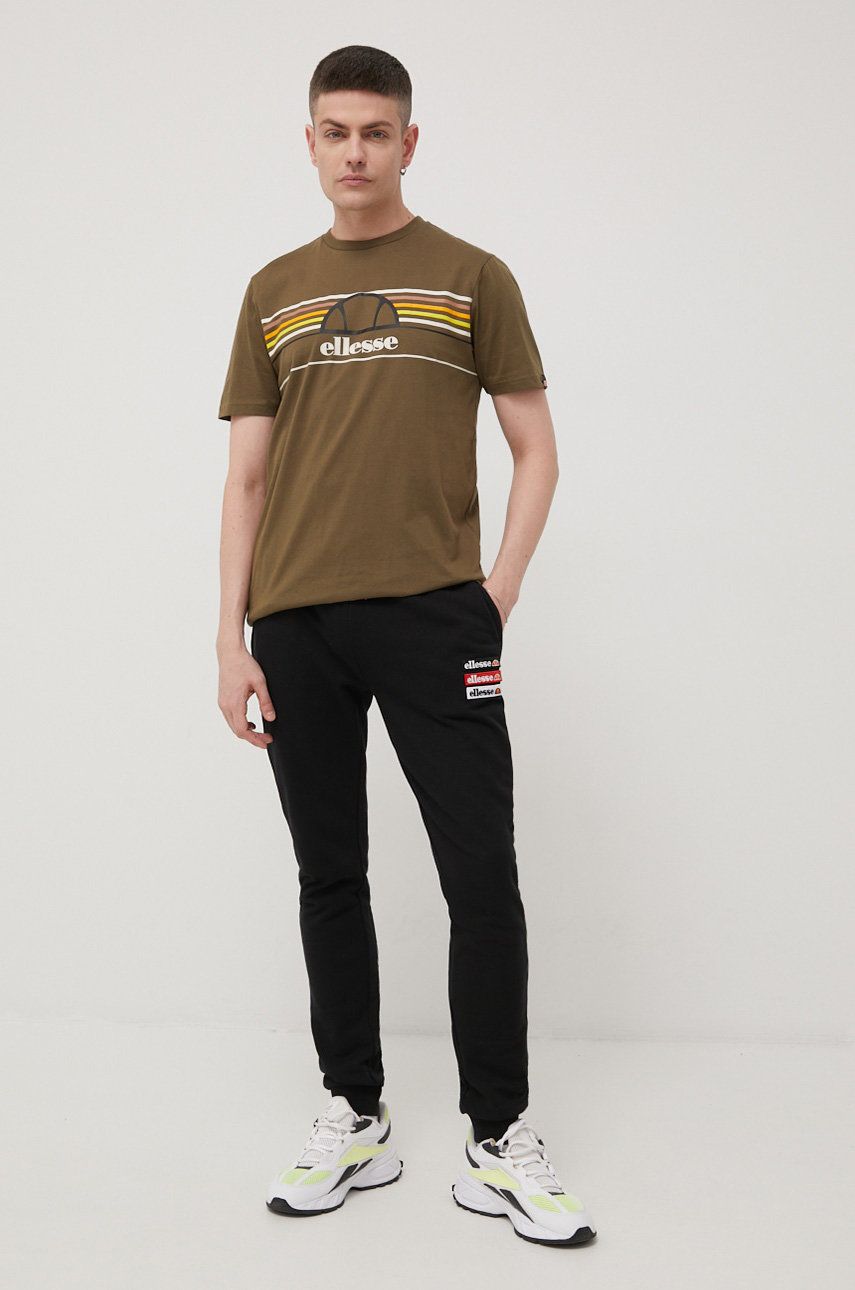 Ellesse tricou din bumbac culoarea verde, cu imprimeu SHM13827-KHAKI Ellesse tricou din bumbac culoarea verde, cu imprimeu SHM13827-KHAKI
