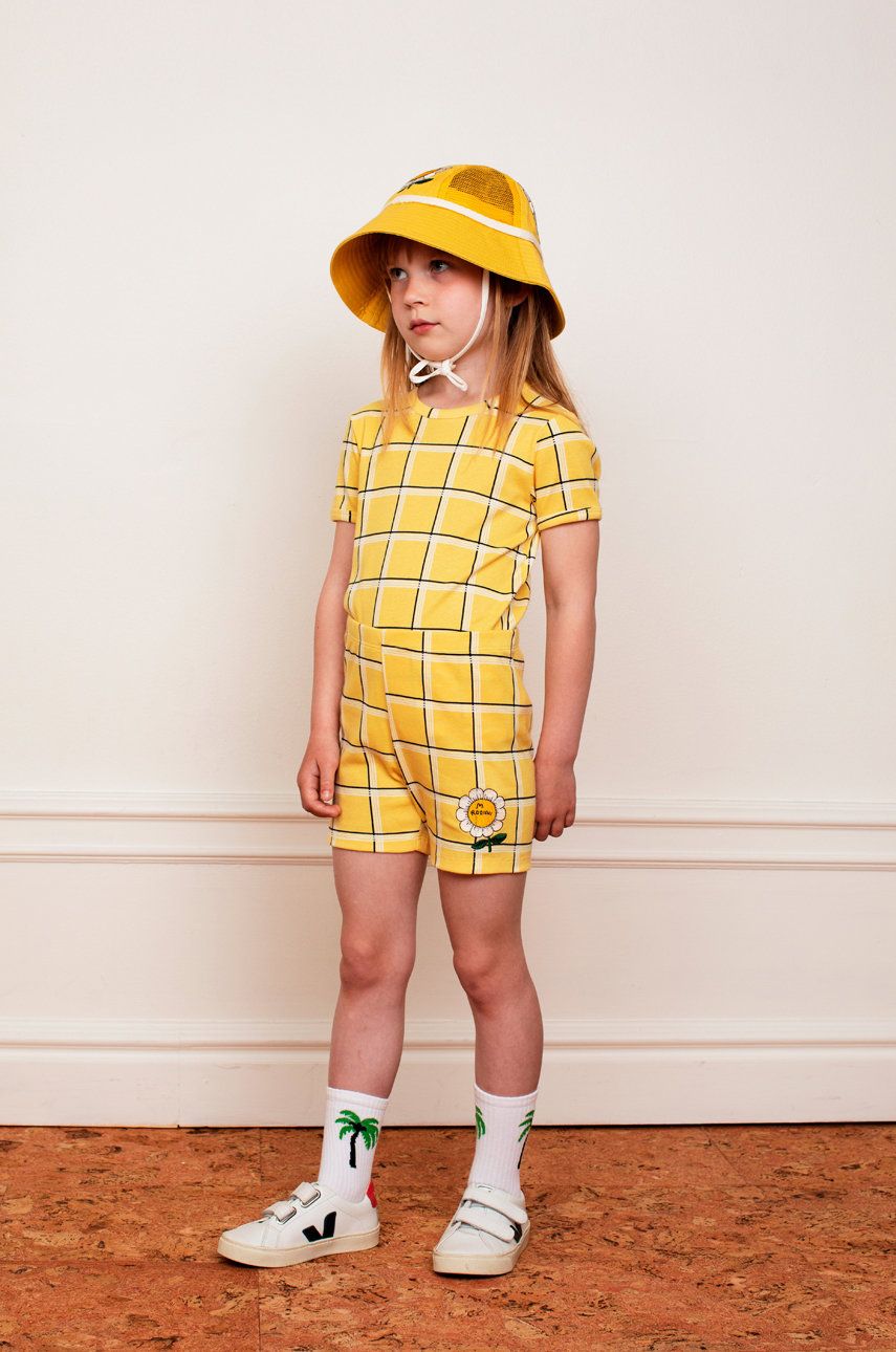 Mini Rodini pantaloni scurți din bumbac pentru copii culoarea galben, cu imprimeu Mini Rodini pantaloni scurți din bumbac pentru copii culoarea galben, cu imprimeu