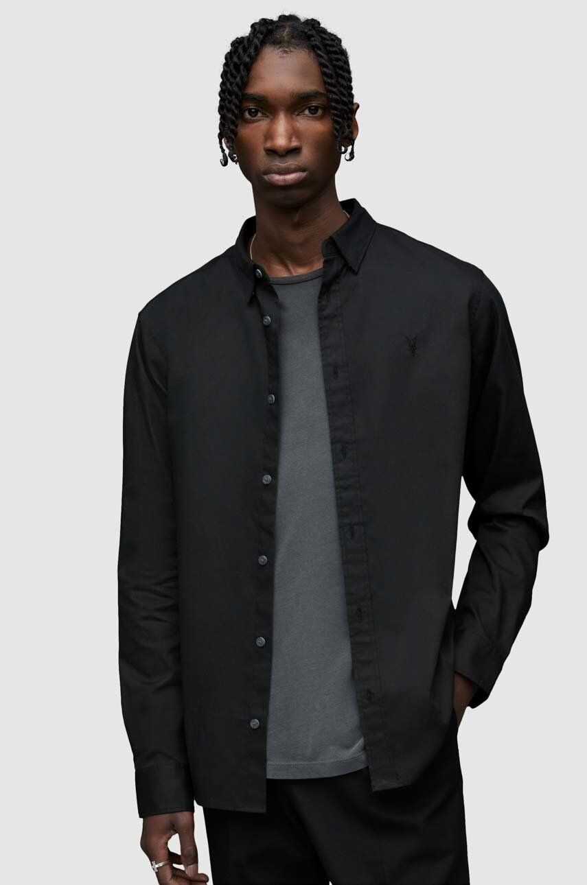 AllSaints camasa barbati, culoarea negru, cu guler button-down, regular AllSaints camasa barbati, culoarea negru, cu guler button-down, regular