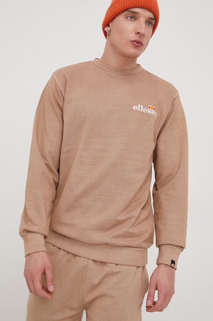 Ellesse hanorac de bumbac barbati, culoarea maro, cu imprimeu SHM13145-BROWN Ellesse hanorac de bumbac barbati, culoarea maro, cu imprimeu SHM13145-BROWN