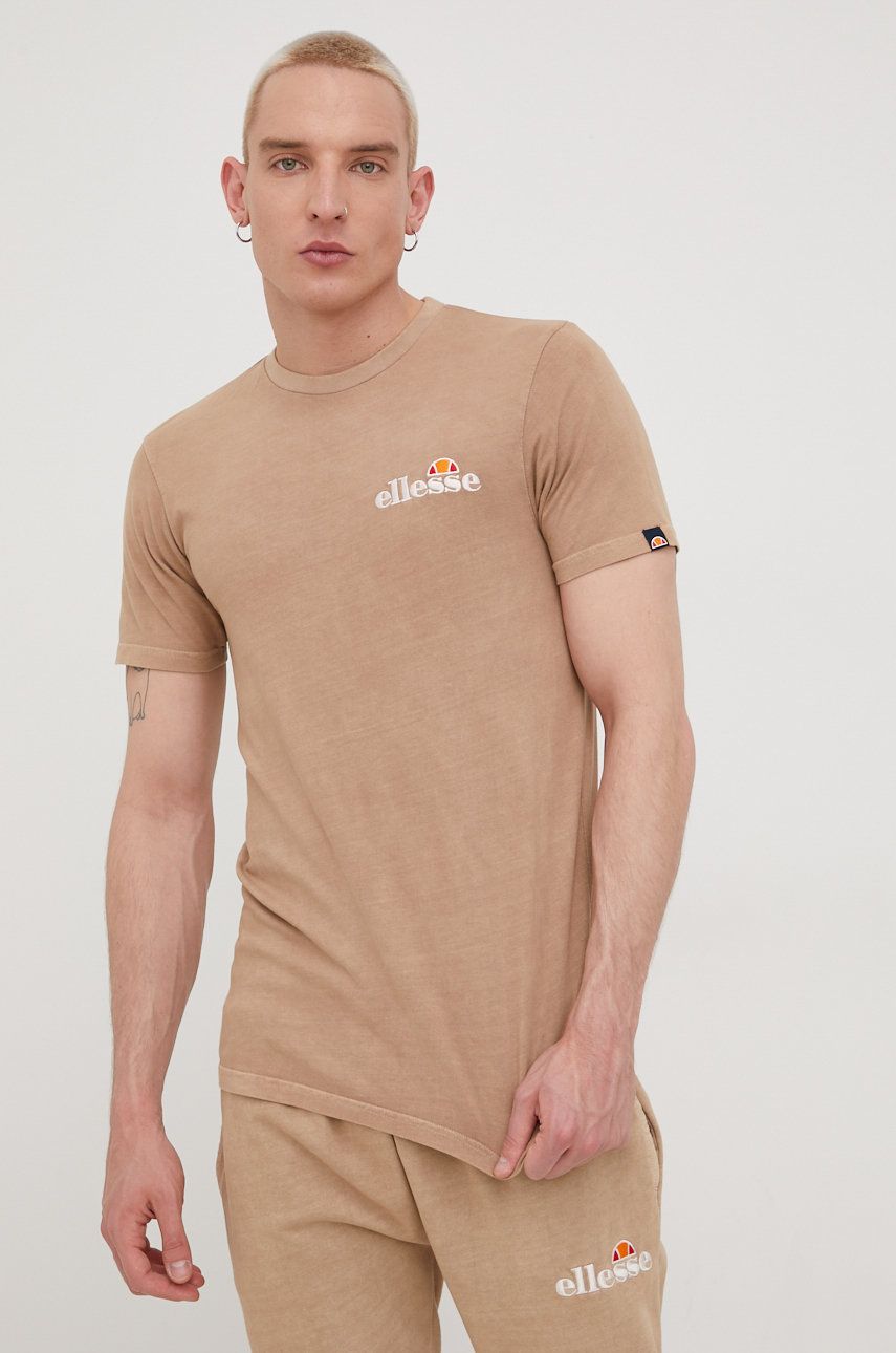 Ellesse tricou din bumbac culoarea maro, cu imprimeu SHM13143-GREEN Ellesse tricou din bumbac culoarea maro, cu imprimeu SHM13143-GREEN