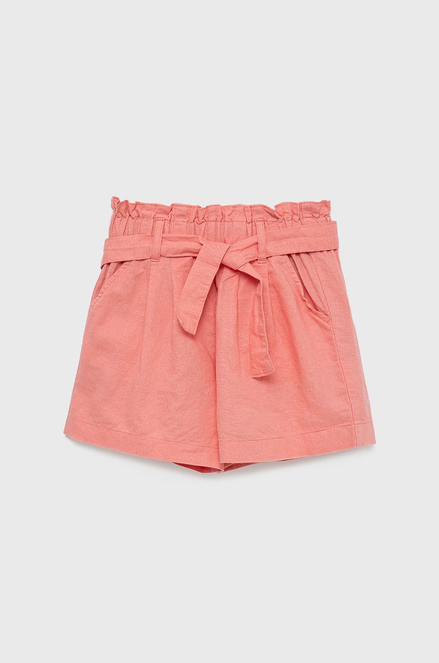 United Colors of Benetton pantaloni scurți de in pentru copii culoarea roz, neted United Colors of Benetton pantaloni scurți de in pentru copii culoarea roz, neted