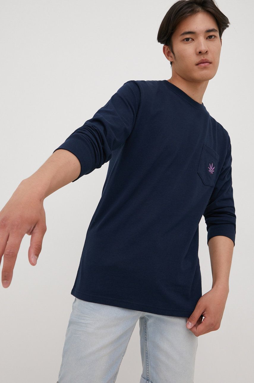 HUF longsleeve din bumbac culoarea albastru marin, cu imprimeu HUF longsleeve din bumbac culoarea albastru marin, cu imprimeu