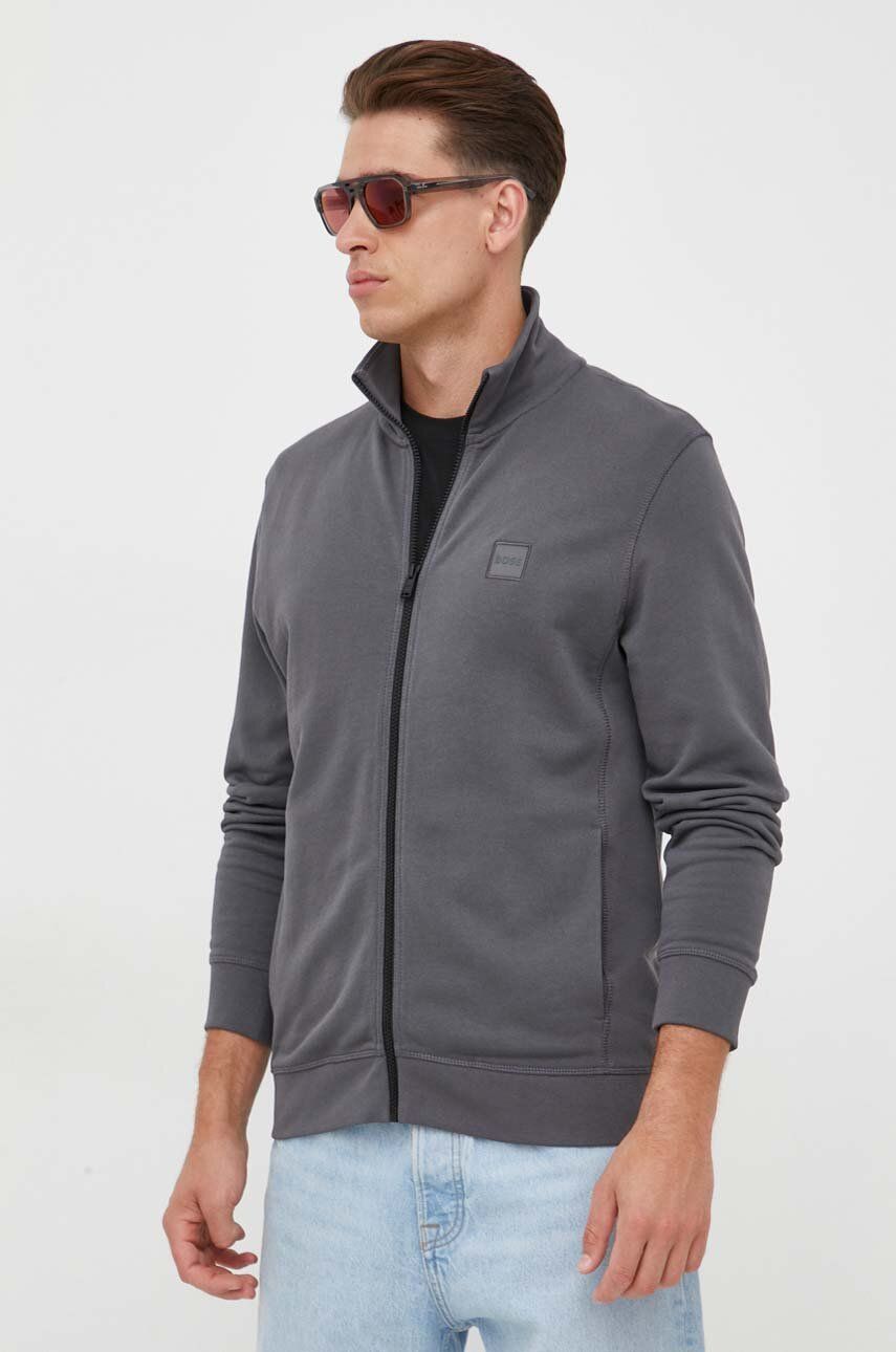 BOSS hanorac de bumbac CASUAL bărbați, culoarea gri, uni 50468428 BOSS hanorac de bumbac CASUAL bărbați, culoarea gri, uni 50468428
