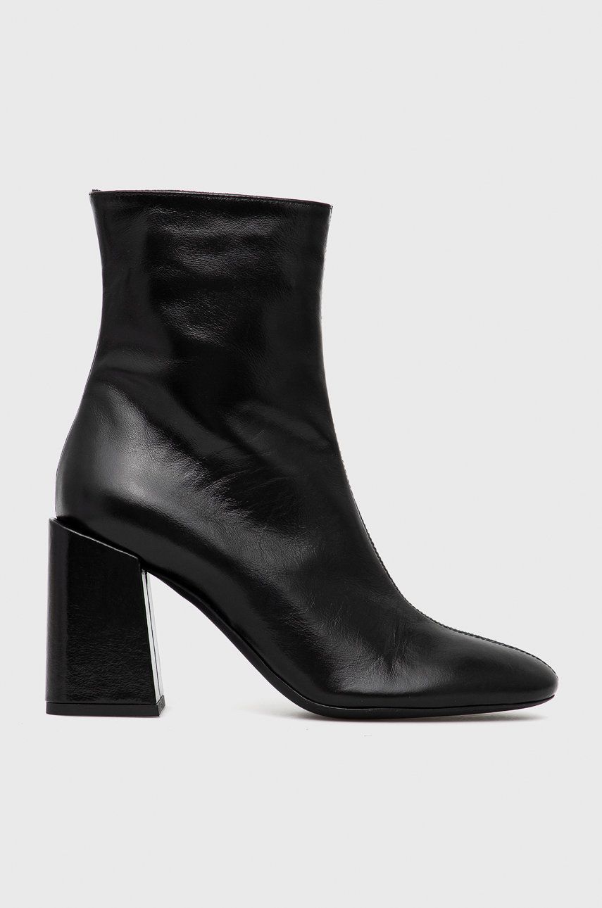 Furla cizme de piele Block Boot femei, culoarea negru, cu toc drept Furla cizme de piele Block Boot femei, culoarea negru, cu toc drept