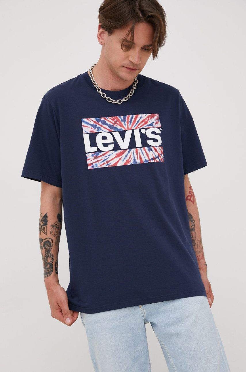 Levi's tricou din bumbac culoarea albastru marin, cu imprimeu Levi's tricou din bumbac culoarea albastru marin, cu imprimeu