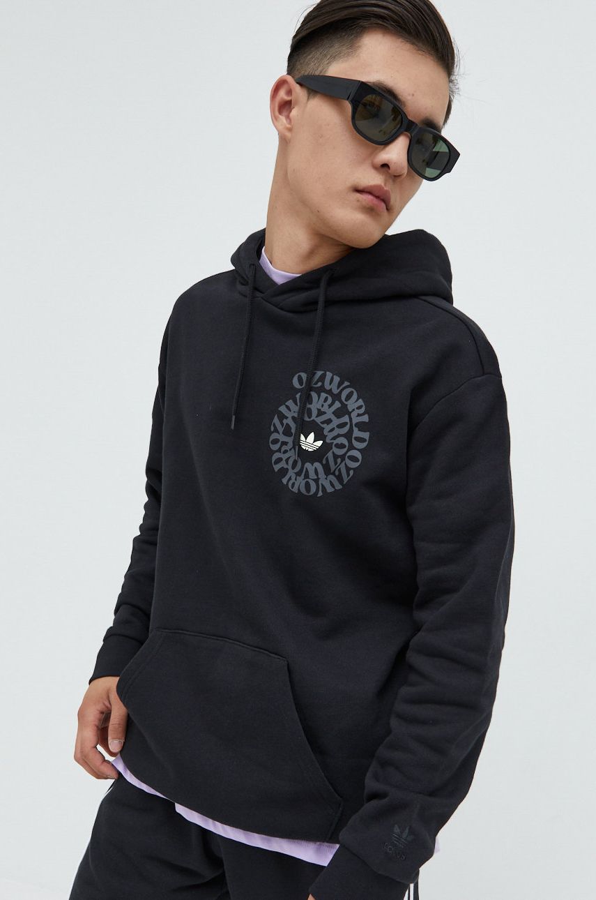 adidas Originals hanorac de bumbac barbati, culoarea negru, cu imprimeu adidas Originals hanorac de bumbac barbati, culoarea negru, cu imprimeu