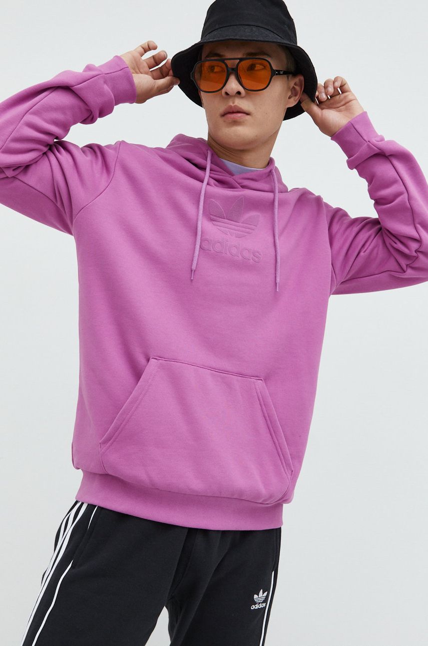 adidas Originals hanorac de bumbac barbati, culoarea roz, cu imprimeu adidas Originals hanorac de bumbac barbati, culoarea roz, cu imprimeu