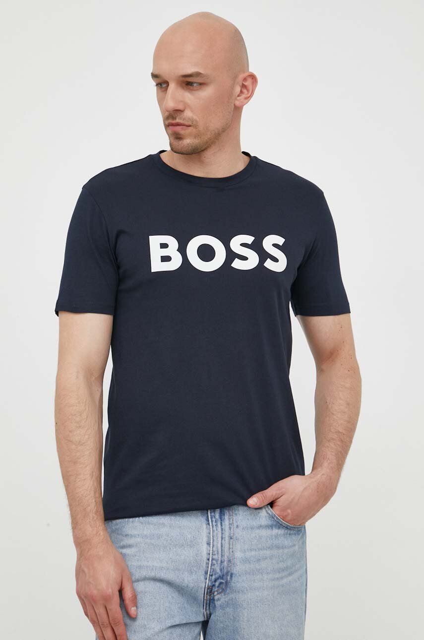 BOSS tricou din bumbac CASUAL bărbați, culoarea bleumarin, cu imprimeu 50481923 BOSS tricou din bumbac CASUAL bărbați, culoarea bleumarin, cu imprimeu 50481923
