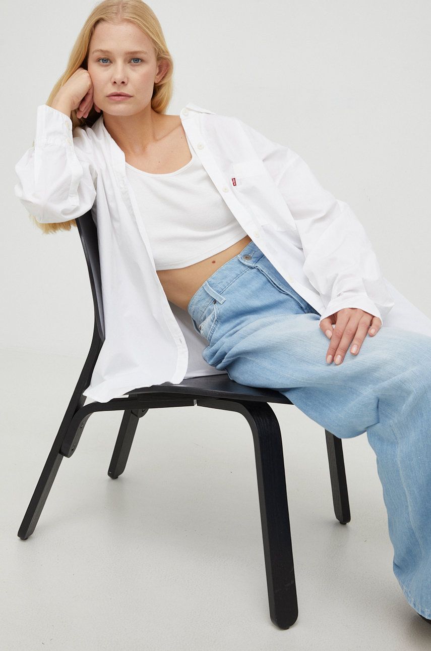 Levi's camasa din bumbac femei, culoarea alb, cu guler clasic, relaxed Levi's camasa din bumbac femei, culoarea alb, cu guler clasic, relaxed